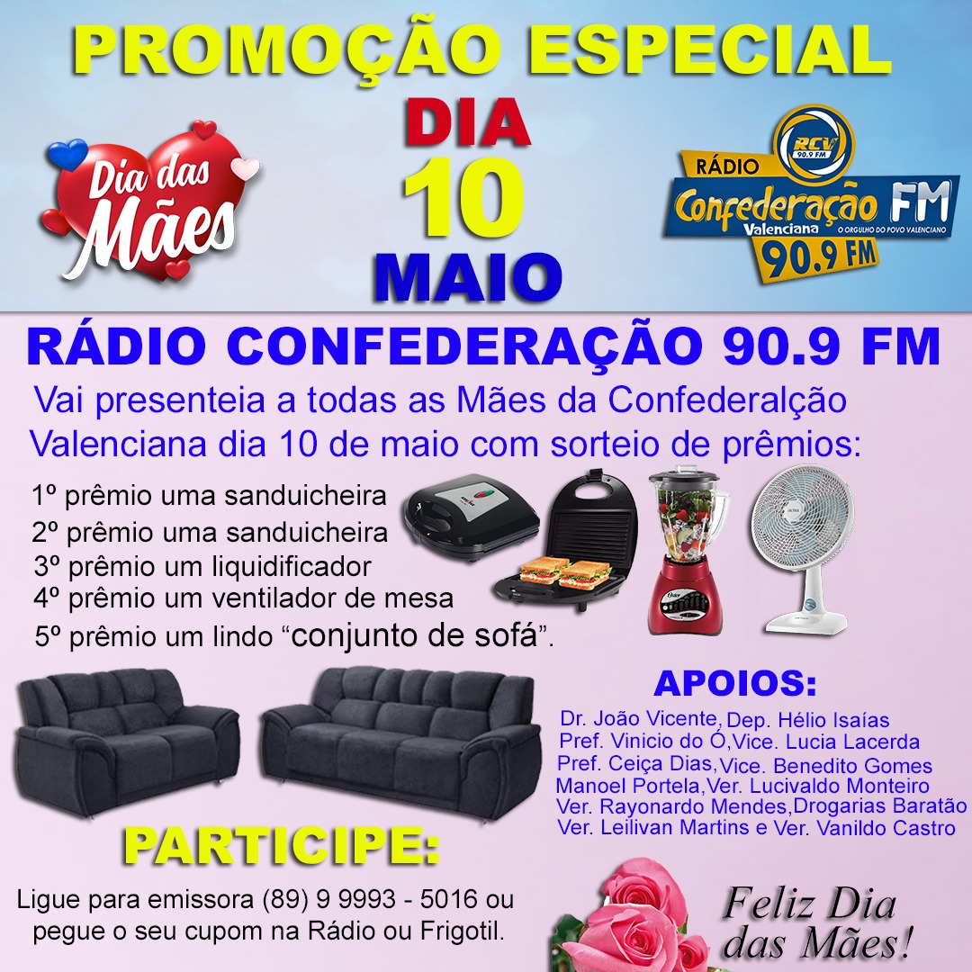 Rádio Confederação Valenciana realizará programação especial em homenagens as mães