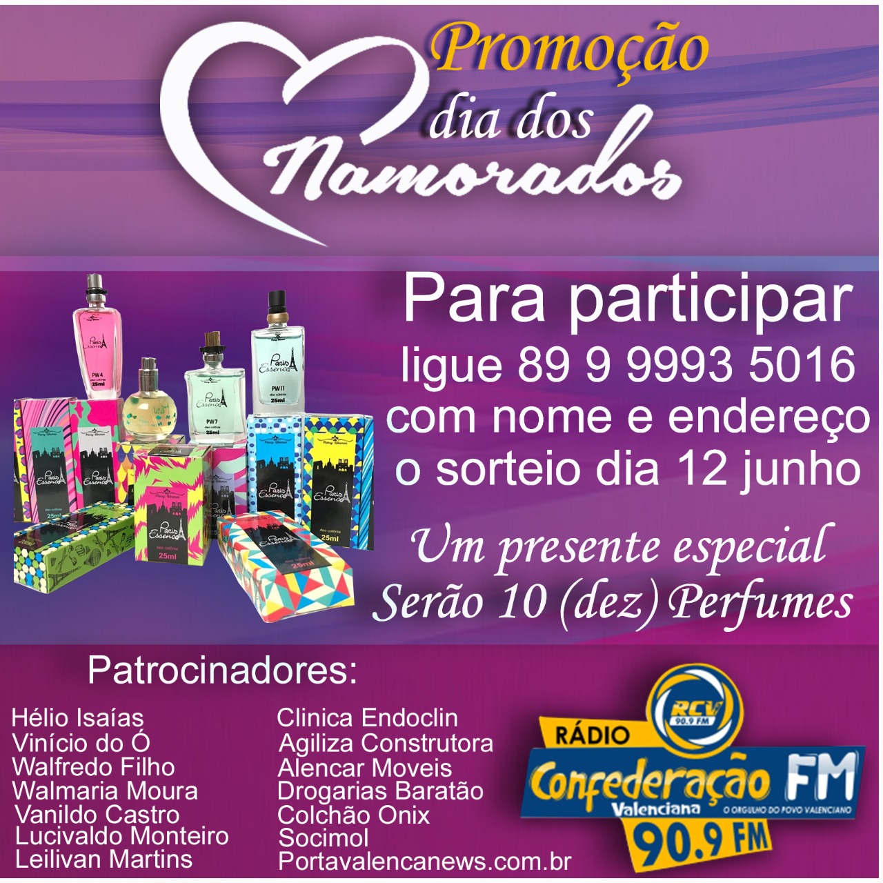 Rádio Confederação Valenciana lança promoção e programa especial para o dia dos namorados