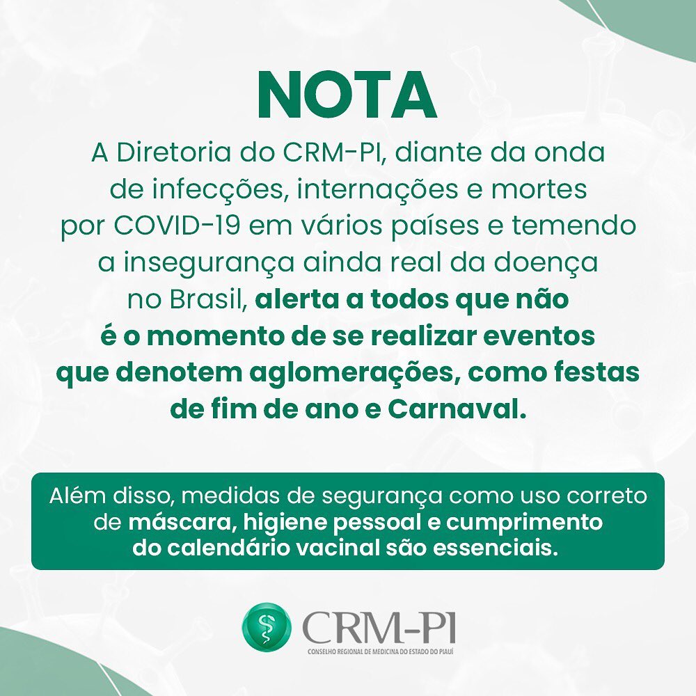 Conselho Regional de Medicina do Piauí alerta autoridades para evitar festas de fim de ano e carnaval