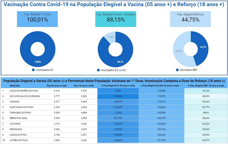 População de 13 cidades do Piauí está 100% imunizada contra a Covid-19, revela painel